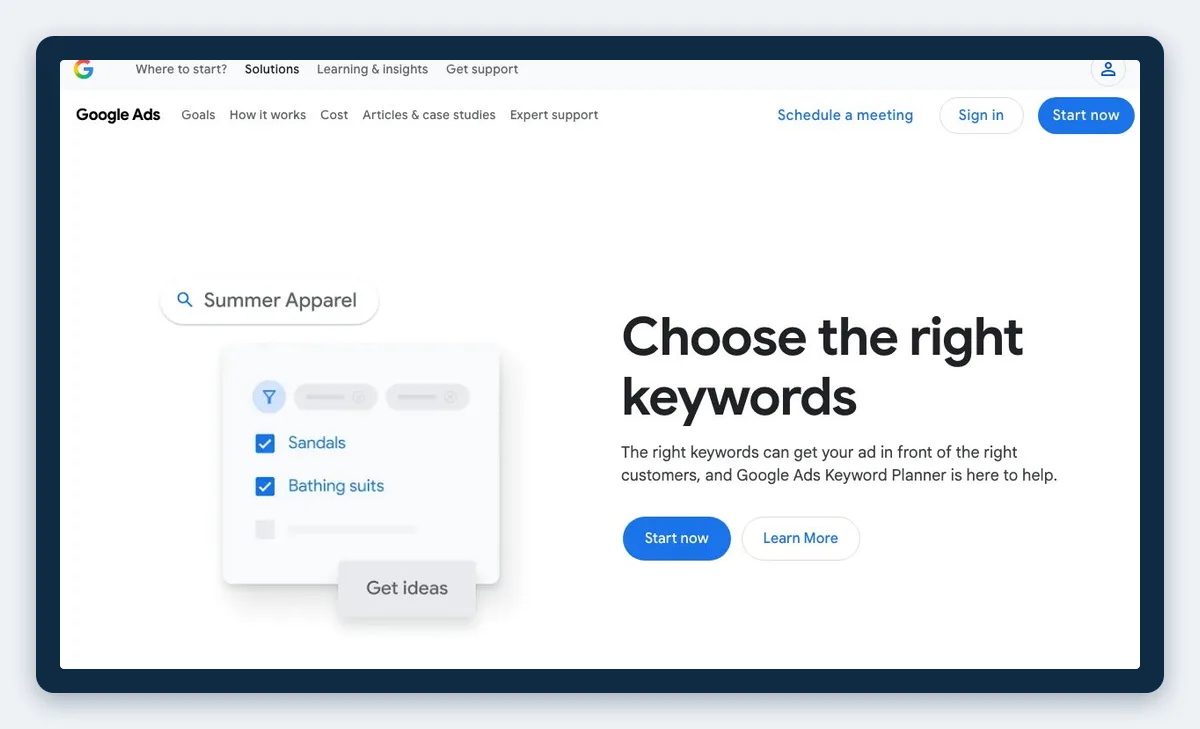 Top 10 des meilleurs outils SEO et GEO en 2026 pour les agences marketing - Inforeole 10 Capture de la page officielle de Google Keyword Planner, relevée en octobre 2026