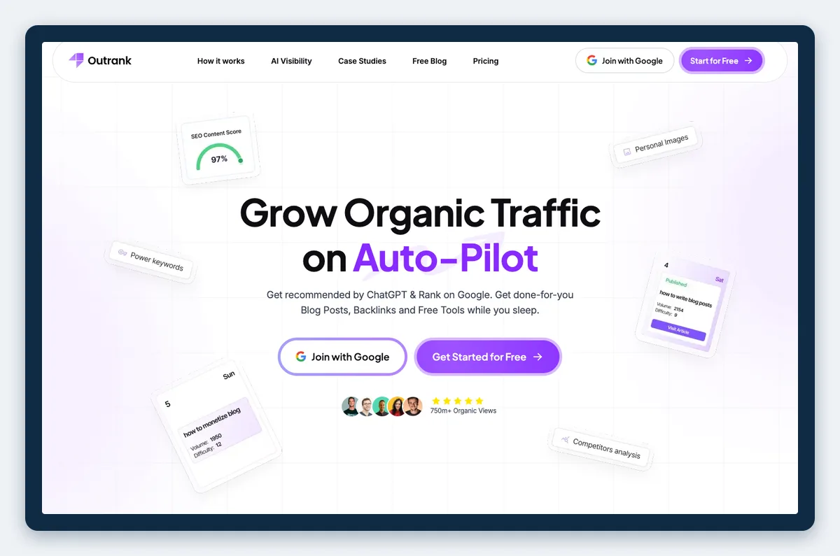 Top 10 des meilleurs outils SEO et GEO en 2026 pour les agences marketing - Inforeole 2 Capture de la page officielle de Outrank, relevée en octobre 2026