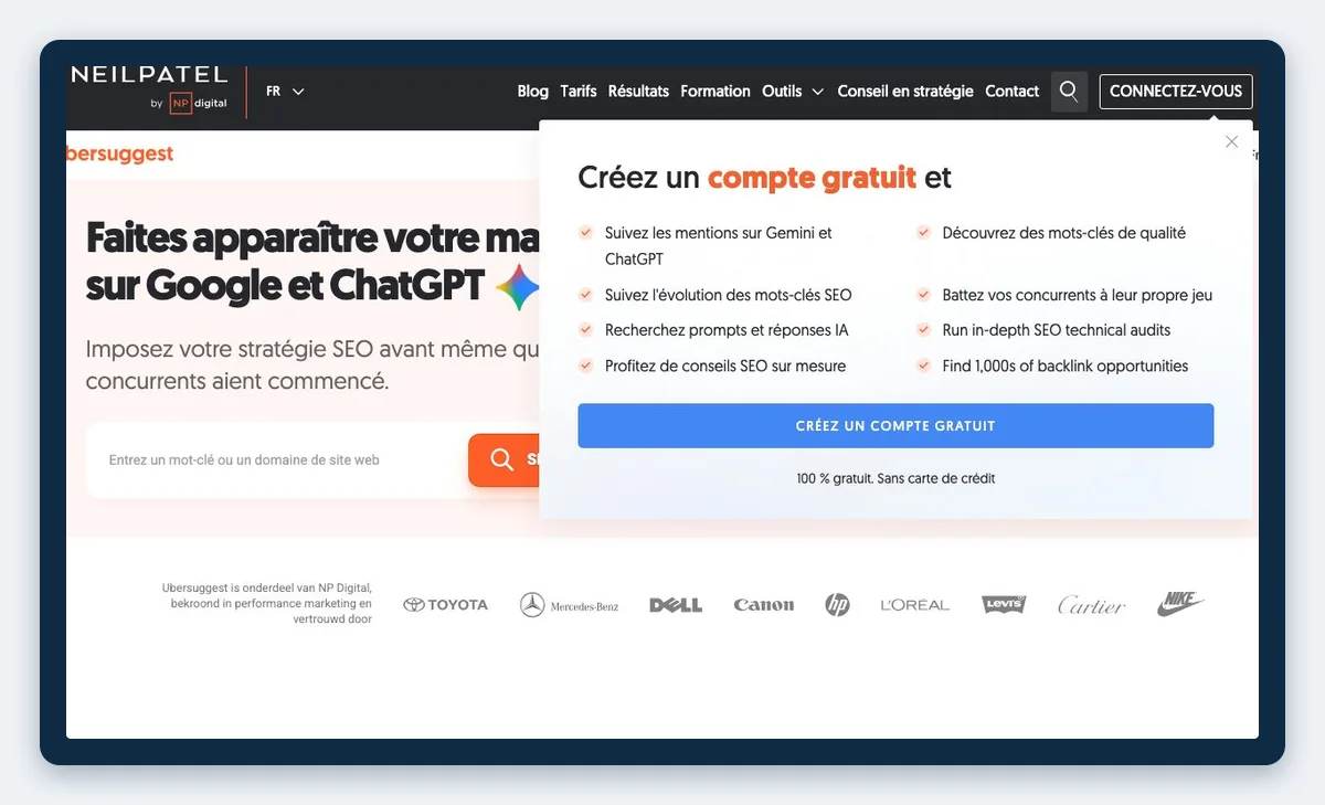 Top 10 des meilleurs outils SEO et GEO en 2026 pour les agences marketing - Inforeole 8 Capture de la page officielle de Ubersuggest, relevée en octobre 2026
